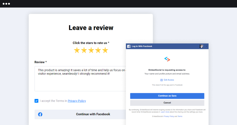 authenticate reviews with Facebook login