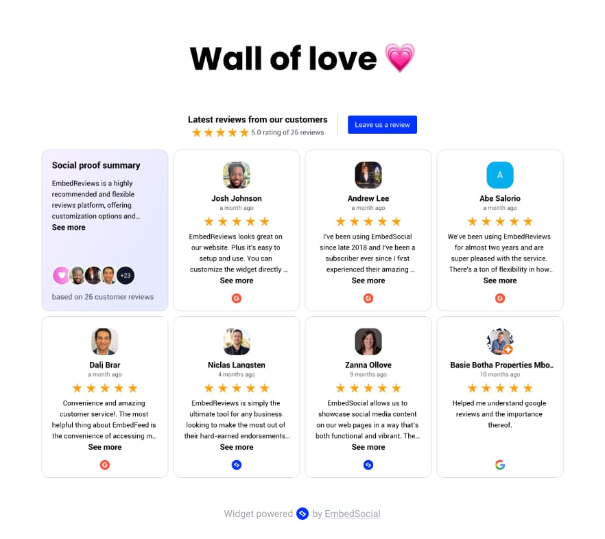 Embed wall of love on your website with your customers testimonials