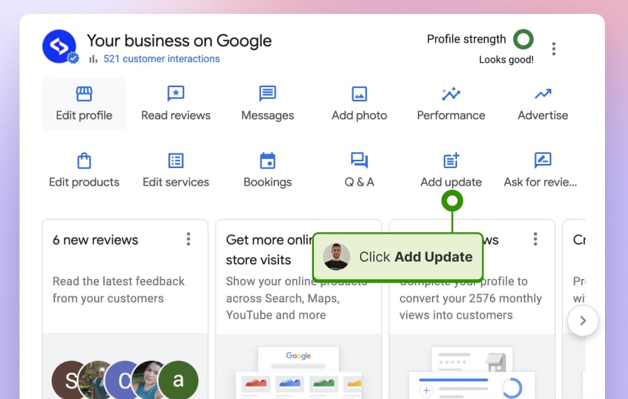 Click to add an update on Google Business Profile