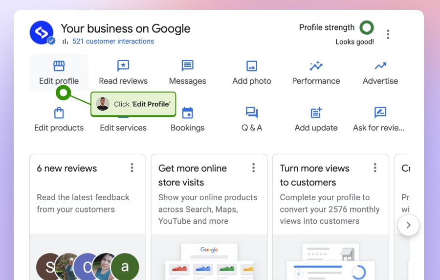 Option to edit Google business profile