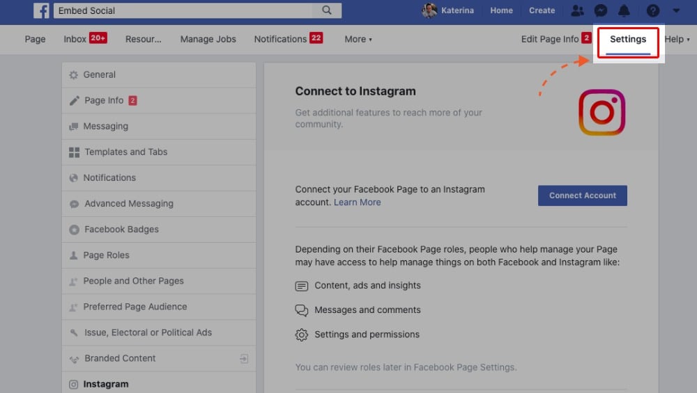 old facebook page settings interface