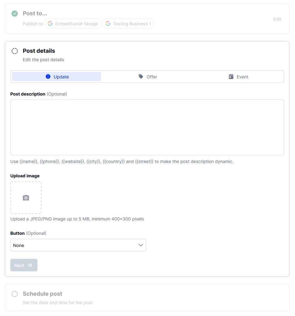 embedsocial google posts publishing