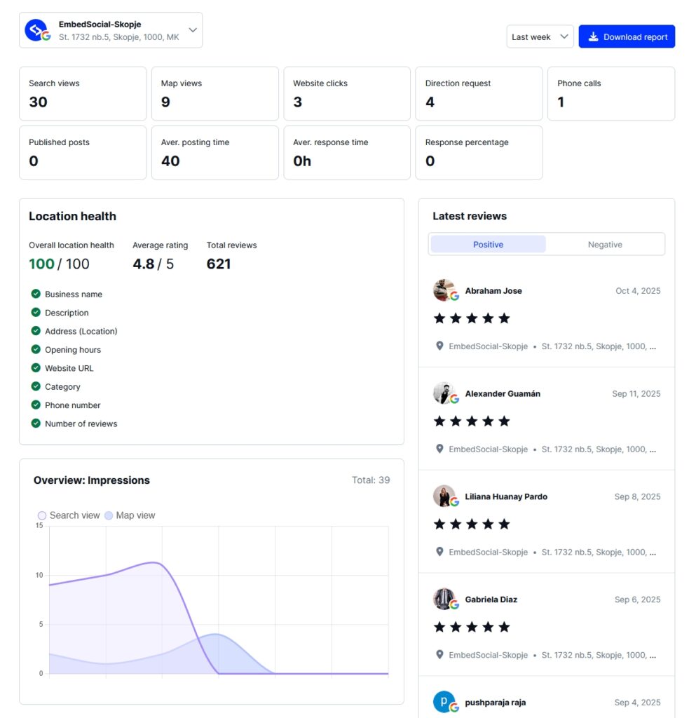 embedsocial google business profile dashboard