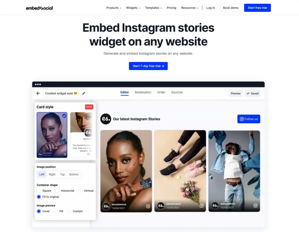 embedsocial instagram stories widget landing page