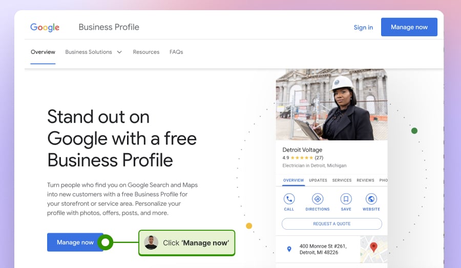 google business profile landing page