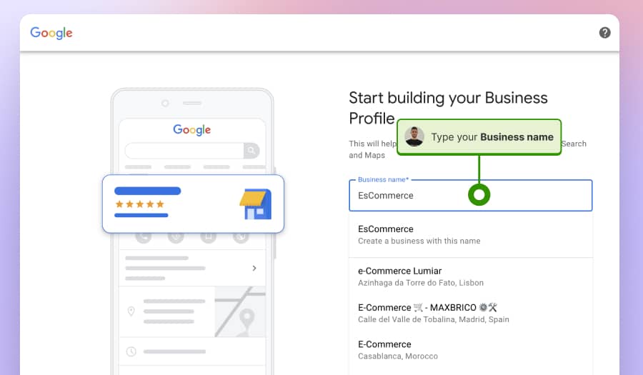 Provide business name to create Google business profile