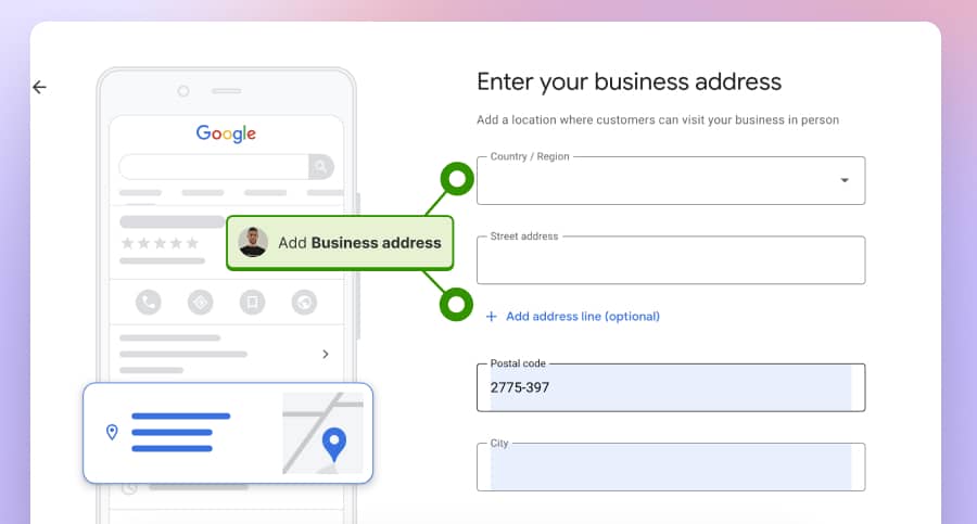 Provide physical location for Google business profile