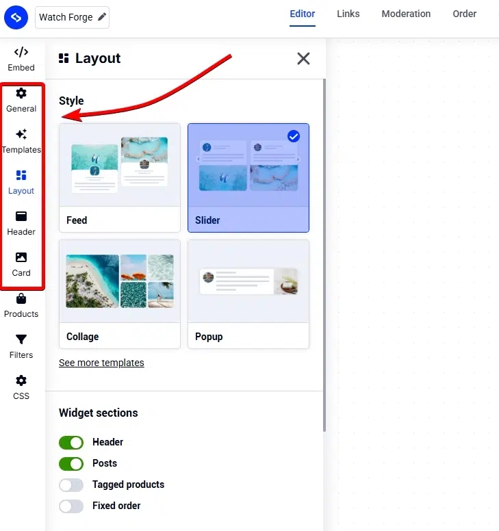editing your widget in the embedsocial editor