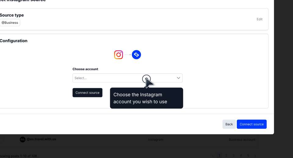 choosing instagram as a social media source in embedsocial