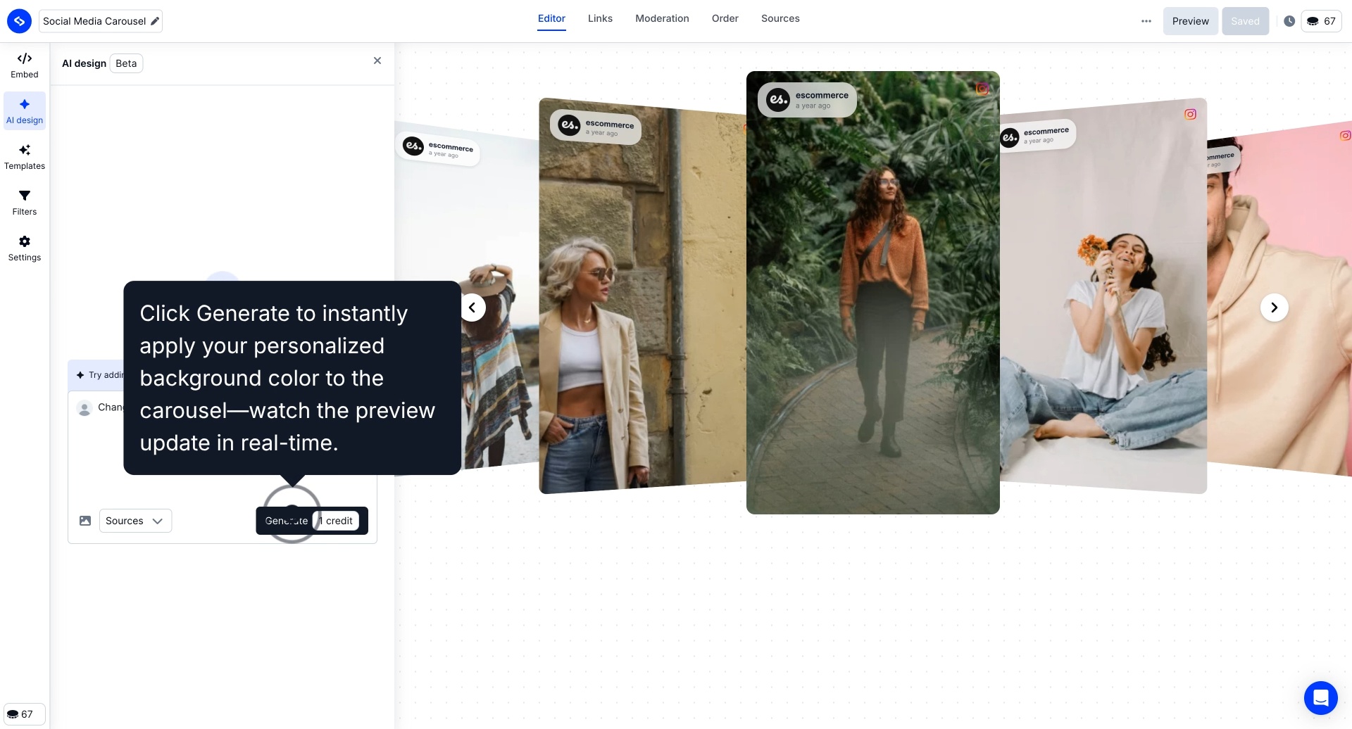 Customize the Instagram widget in the EmbedSocial editor