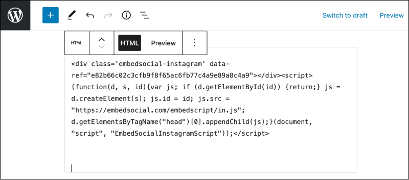 paste code to display instagram feed