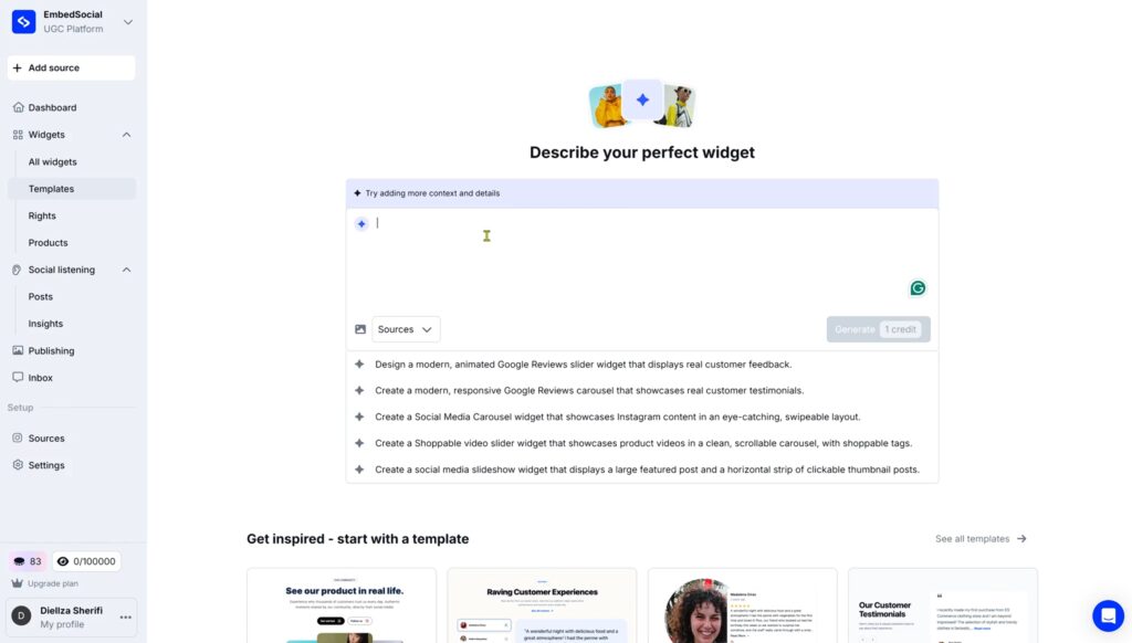 choosing an ai widget prompt in embedsocial