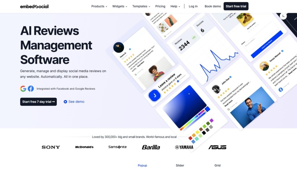 embedsocial reviews management landing page