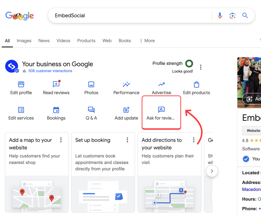 accessing the ask for reviews section in google business profile