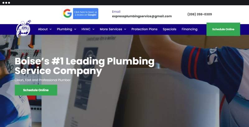 google review floating button on express plumbing service website