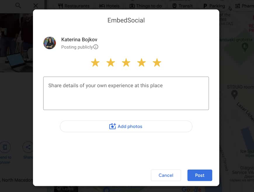 google review form to submit reviews