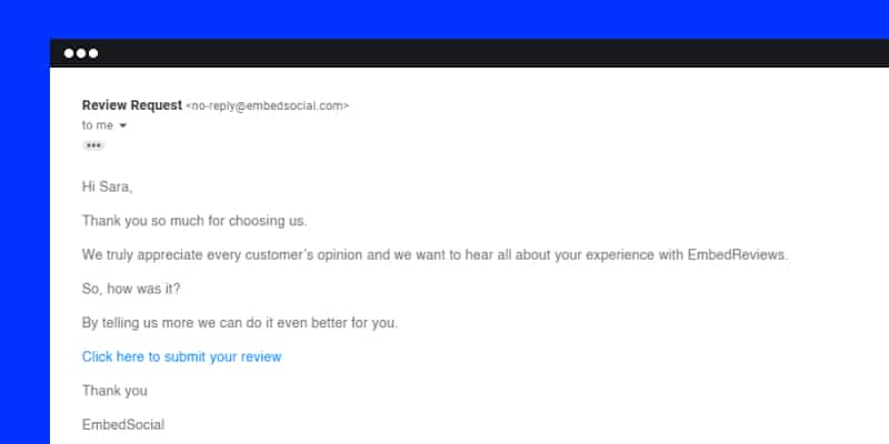 an example of an email containing a google reviews link