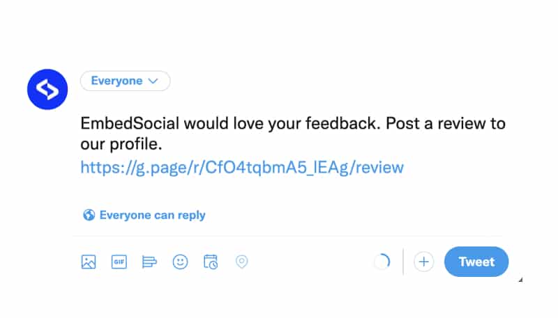 example tweet containing a google review link