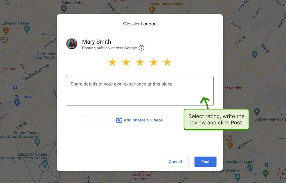 google reviews form accessible by customers