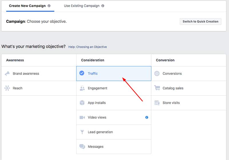 choose facebook ad objective