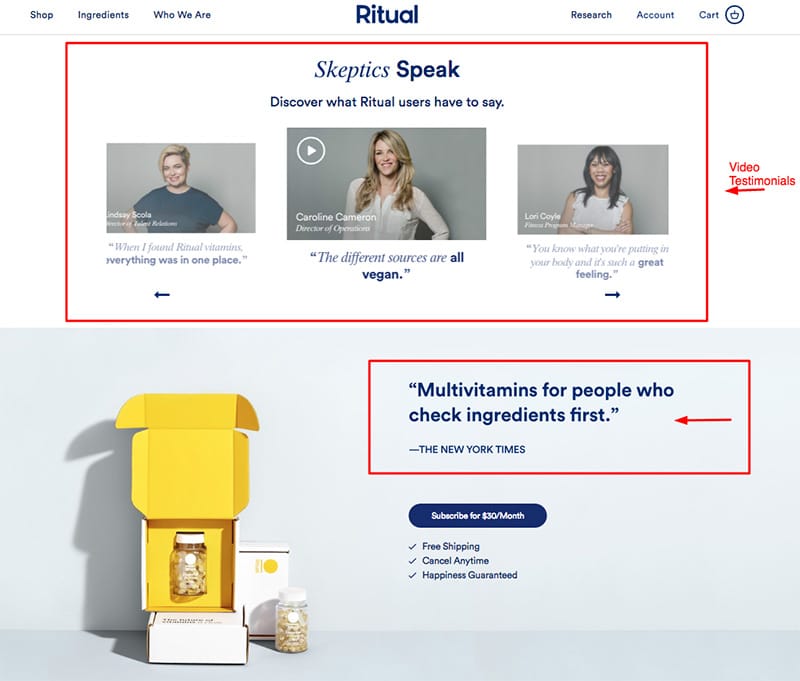 video testimonials example ritual