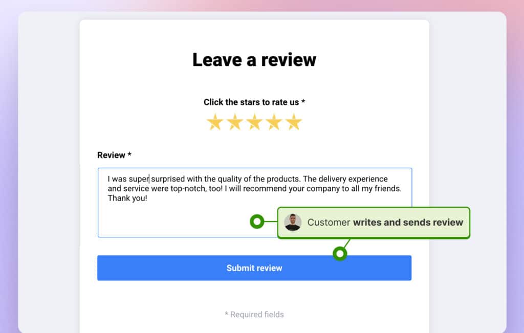 Reviews form sent as a link in an email