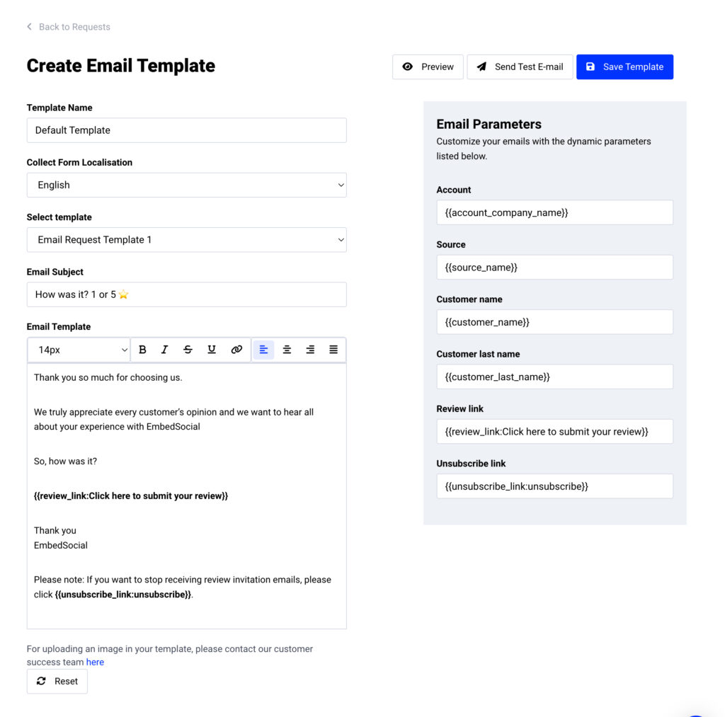 Create email review request tempaltes