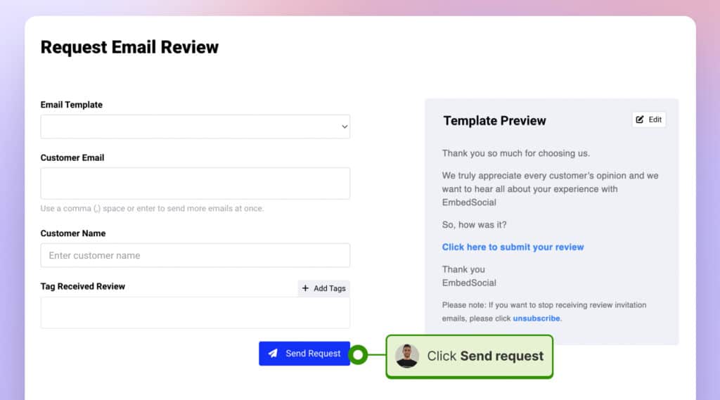 Send review requests to customers via email