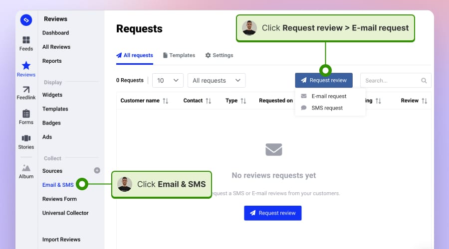 Steps to send email review request