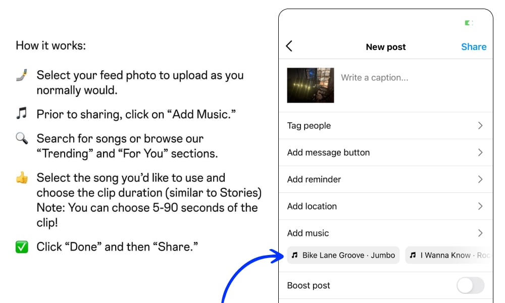 how to add a music on instagram posts