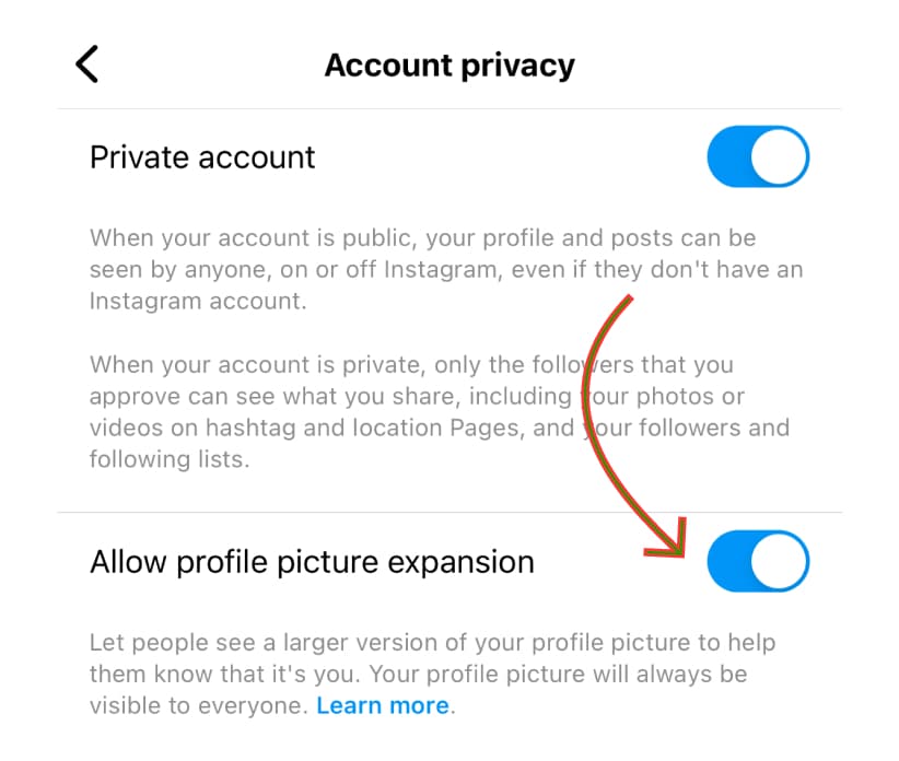 profile picture expansion setting on Instagram