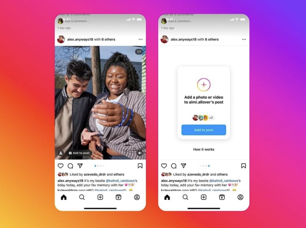 Friends add photos and videos to Instagram post