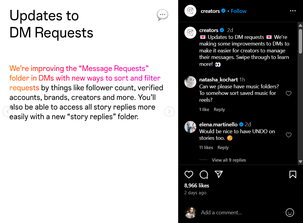 Instagram DM updates