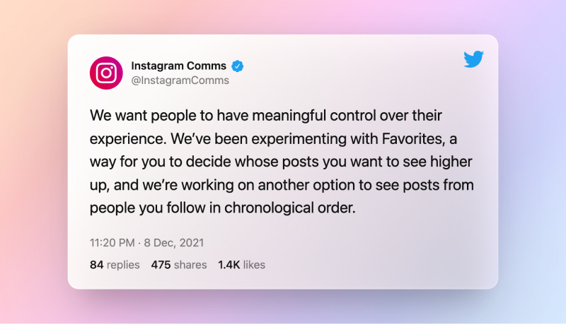 new options to order posts in Instagram feed