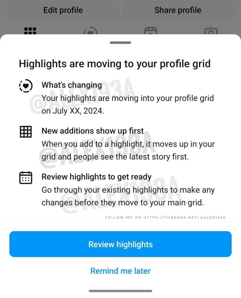 Instagram highlights new tab