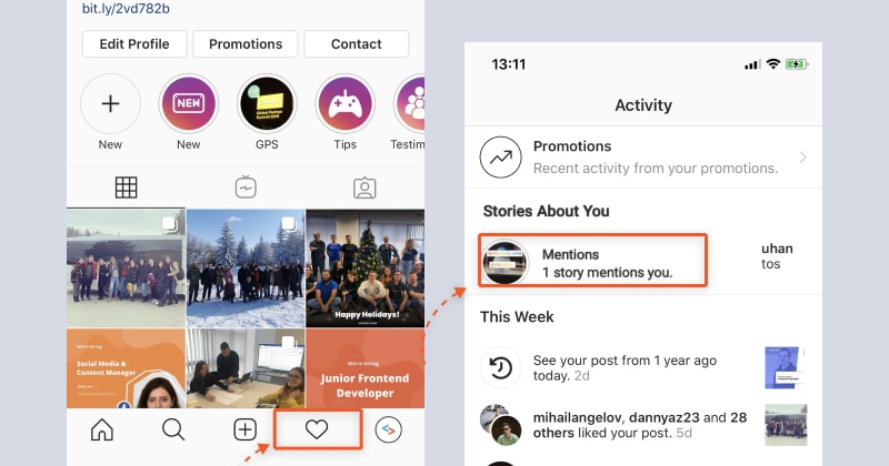 view story mentions