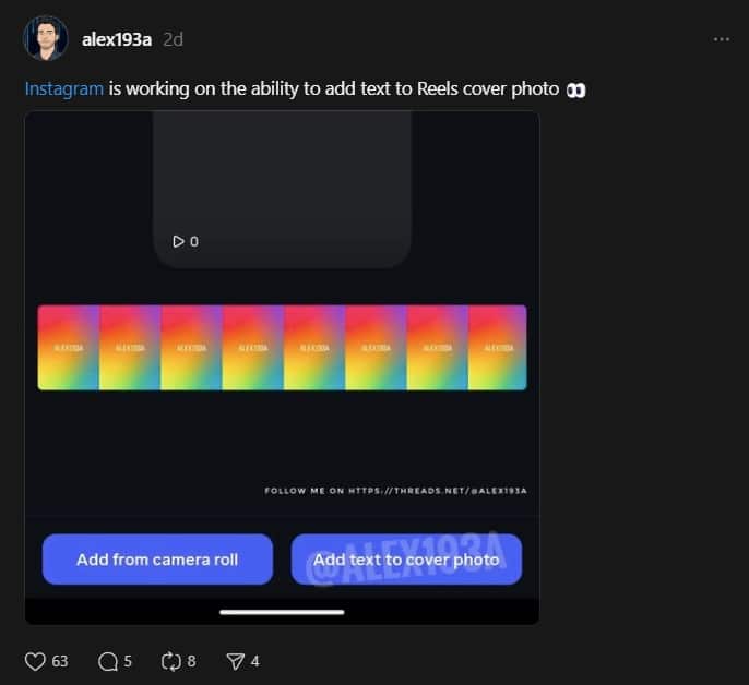 option to add text to reels covers on instagram