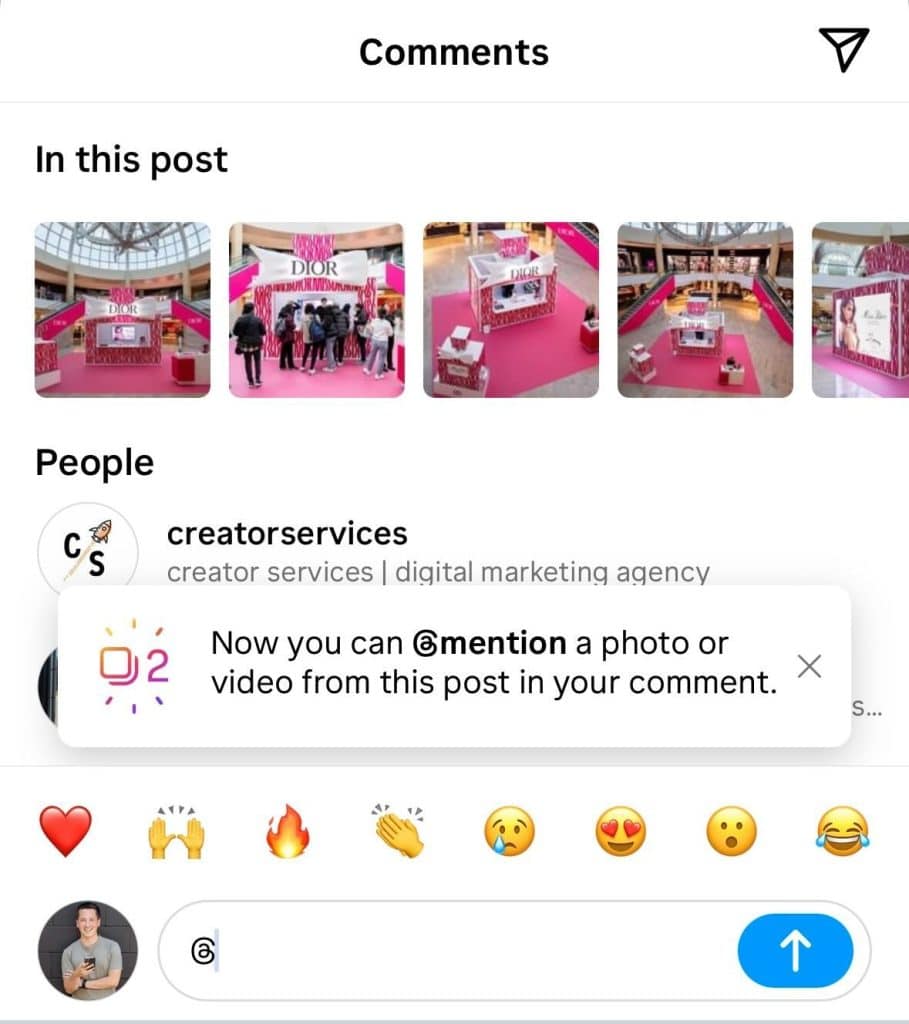 Mention a specific photo in Instagram carousel in the comments