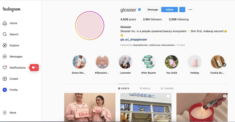 New design on desktop for Instagram profiles