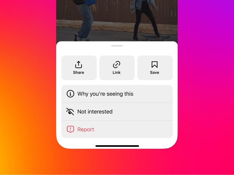 option to tag a content as not interested on Instagram 