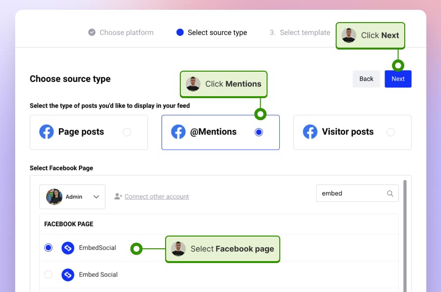 Choose to embed Facebook mentions feed