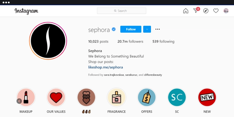 Highlights Instagram Sephora