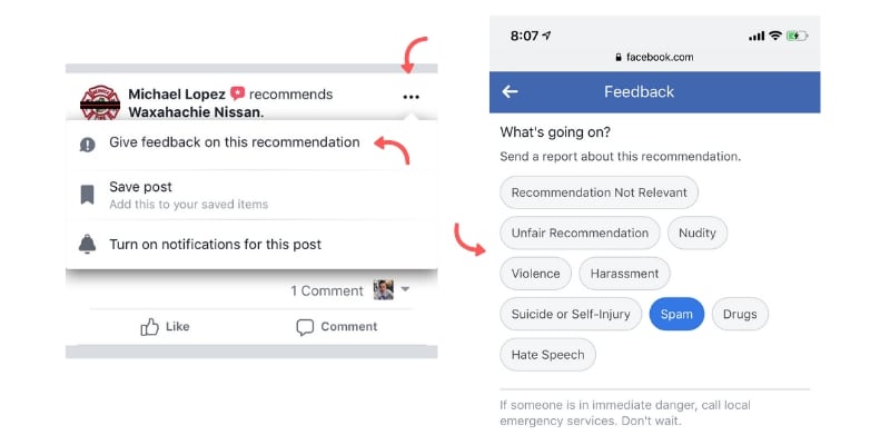 facebook report or give feedback