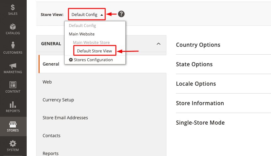 Magento store view