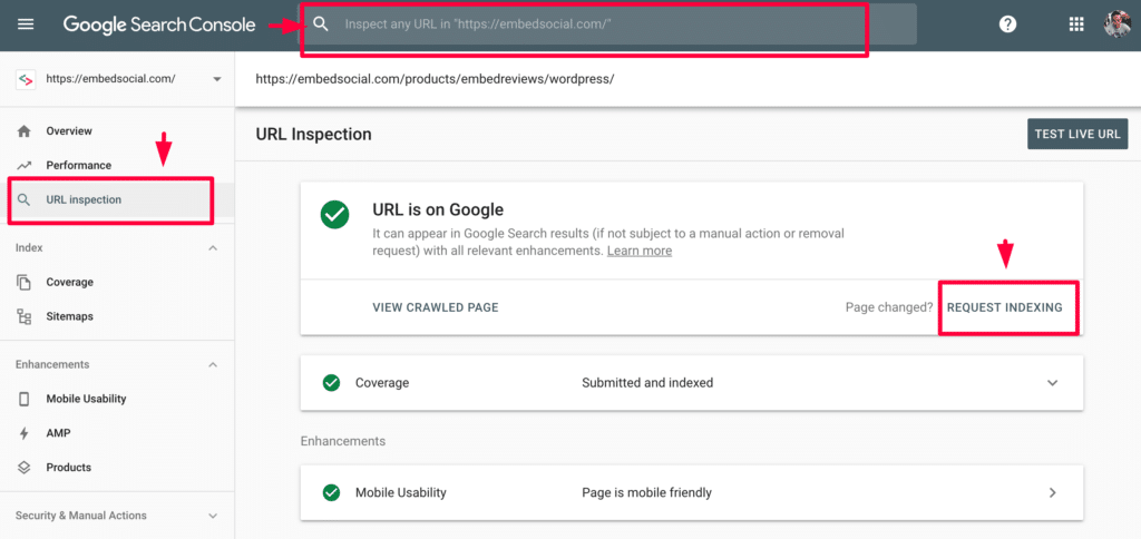 google console request index