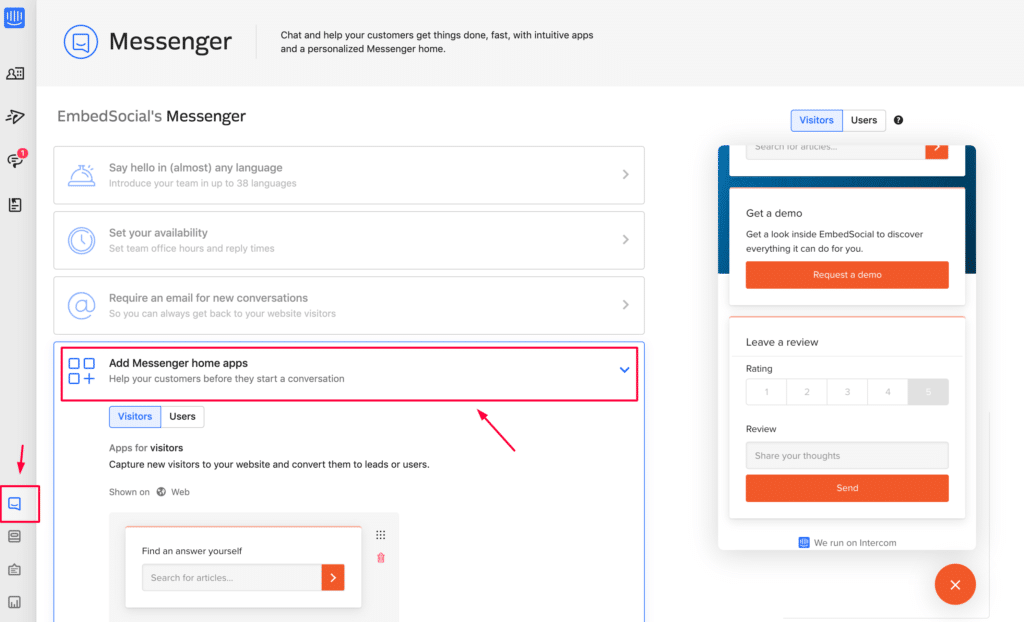 add messenger reviews form app