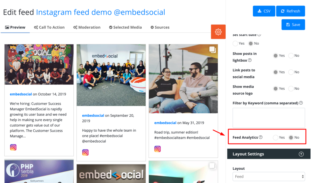 social feed analytics option