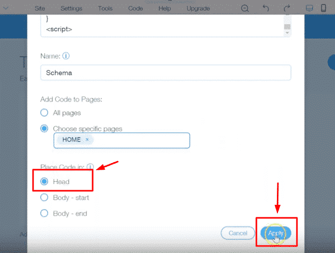 save changes wix schema code