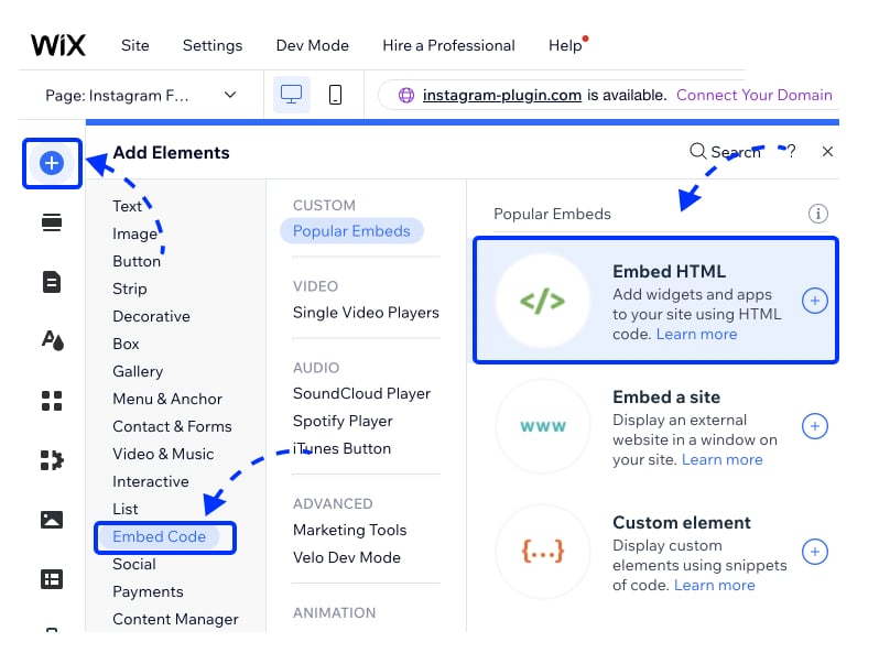 ad HTMl element in Wix