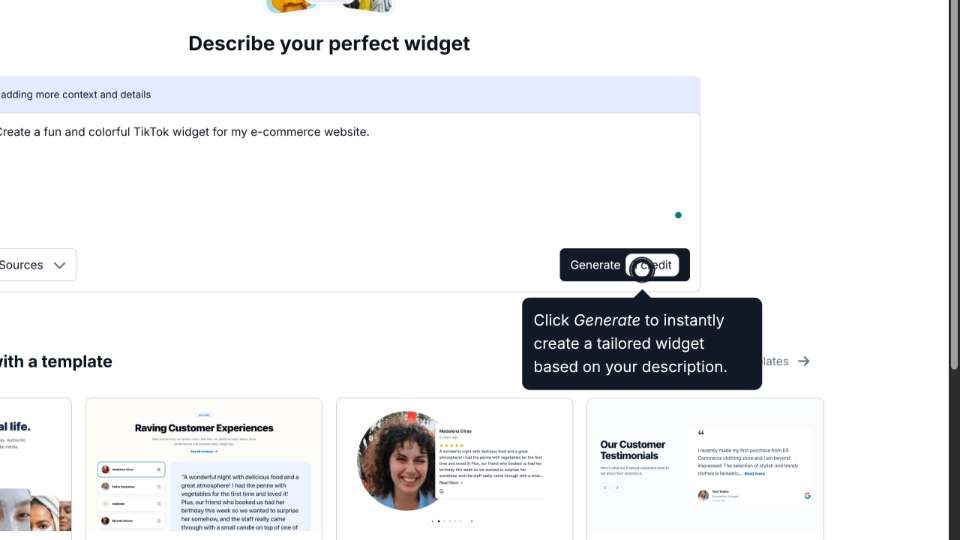 describe your ai tiktok widget in embedsocial editor